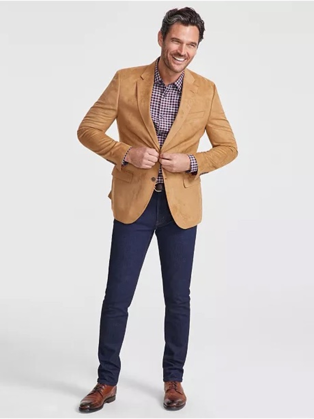 Nautica | Mens Branford Modern-Fit Faux-Suede Sport Coat 48R Camel  $295